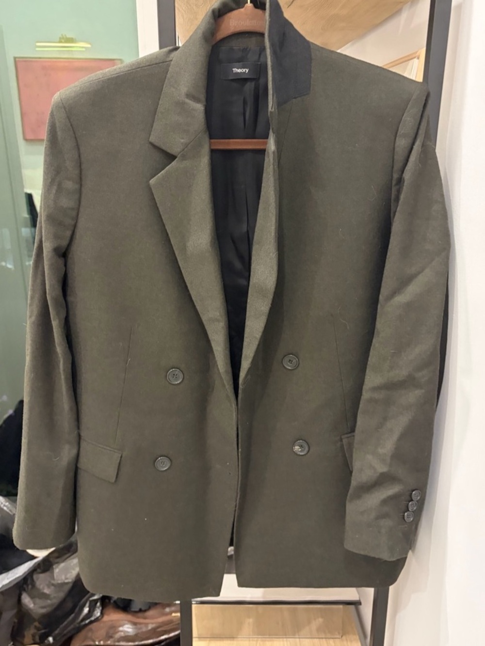 Theory Double-Breasted Blazer in Green Size 10